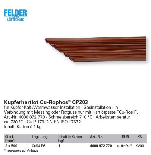 Felder Kupferhartlot Cu Rophos CP203