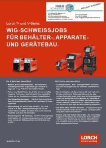 Deckblatt Lorch-Schneider-WIG-Schweissjobs-T-V-Serie Behälterbau Apparatebau Gerätebau WIG Schweissprozesse