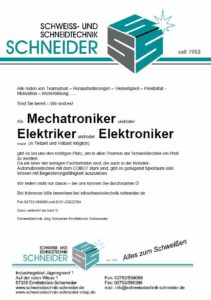Stellenangebot Jobangebot Mechatroniker Elektriker Elektroniker Jörg Schneider Schweißtechnik